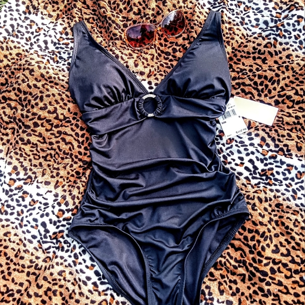 Michael Kors Black One Piece Swimsuit with Ruched Detailing - Picture 6 of 6